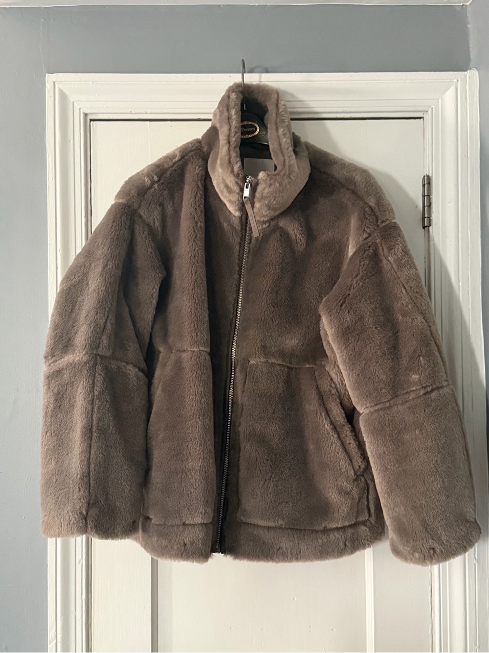 H&M Plush Taupe Teddy Zip-Up Jacket - Women